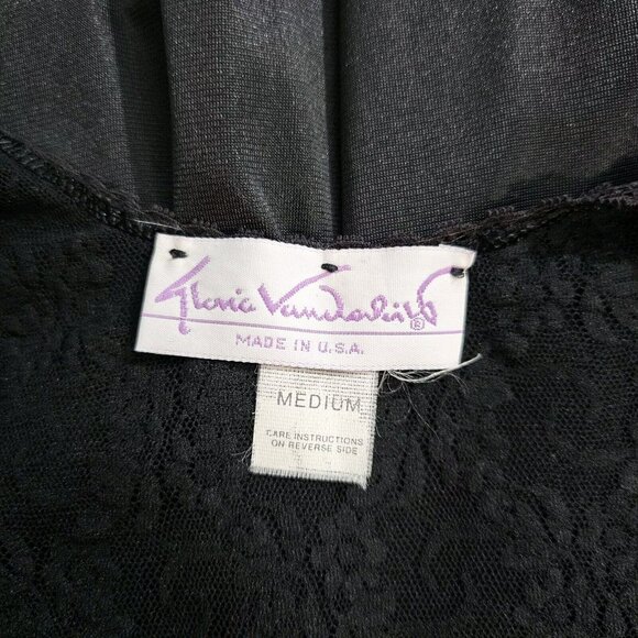 Vintage Gloria Vanderbilt Black Nylon Nightgown Lace Bodice Size M - Picture 5 of 7
